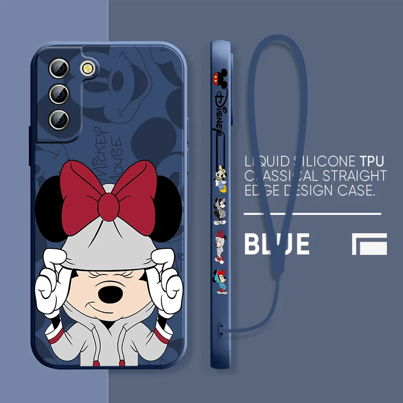 Disney Mickey Minnie Mouse Phone Case For Samsung Galaxy S23 S22 S21 S20 Pro FE Note 20 Plus Ultra Liquid Left Rope Cover