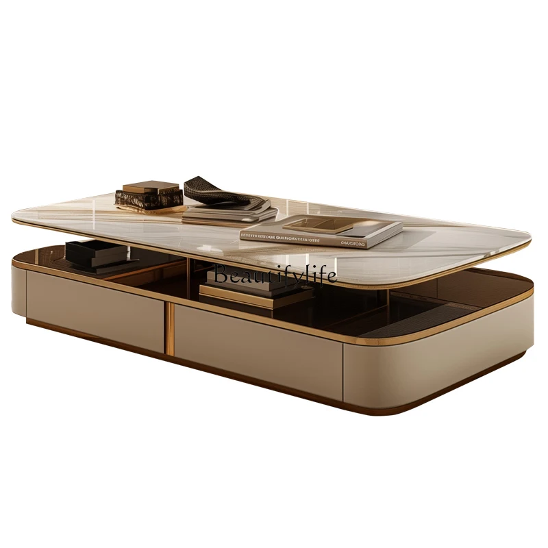 

Coffee table small apartment light luxury high-end minimalist TV cabinet combination double-layer coffee table