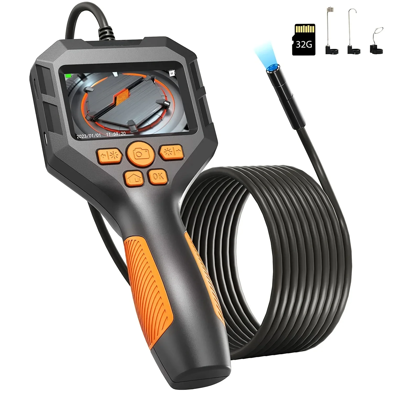 Inspection Camera with Light, Video Endoscope, Waterproof Flexible Probe, 1080p, Tool for Home, Pipe, Automotive