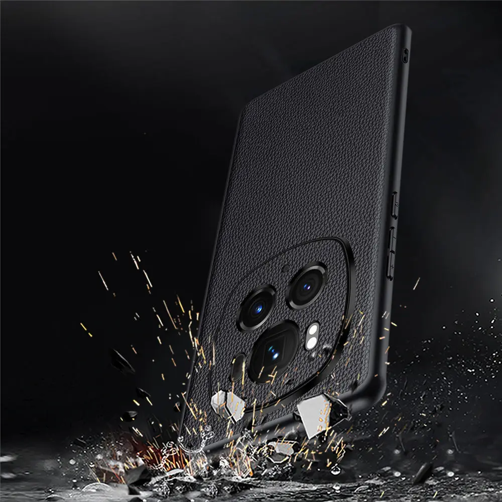 Genuine Cowhide Leather Litchi Slim Case for Honor Magic6 Pro/6 Business Back Cover