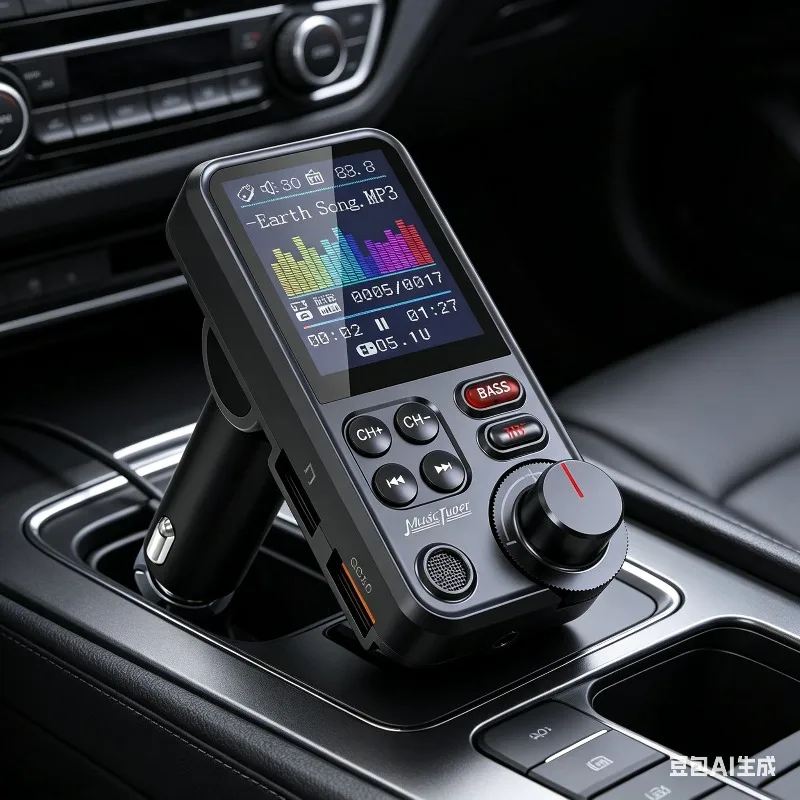 

1.8 Inch Car Wireless FM Transmitter Bluetooth Aux QC3.0 Charging Treble Bass Sound Music Player