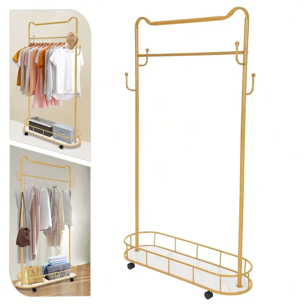 

Modern Free Standing Clothes Rack, Movable Coat Rack, Coat Rack With Storage Basket
