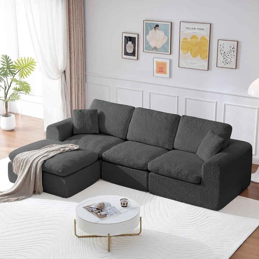 

Cloud Couch Sectional, 108” Modular Sectional Sofa with Ottoman, Modern L-Shaped Couch with Deep Seat, Boneless Couches