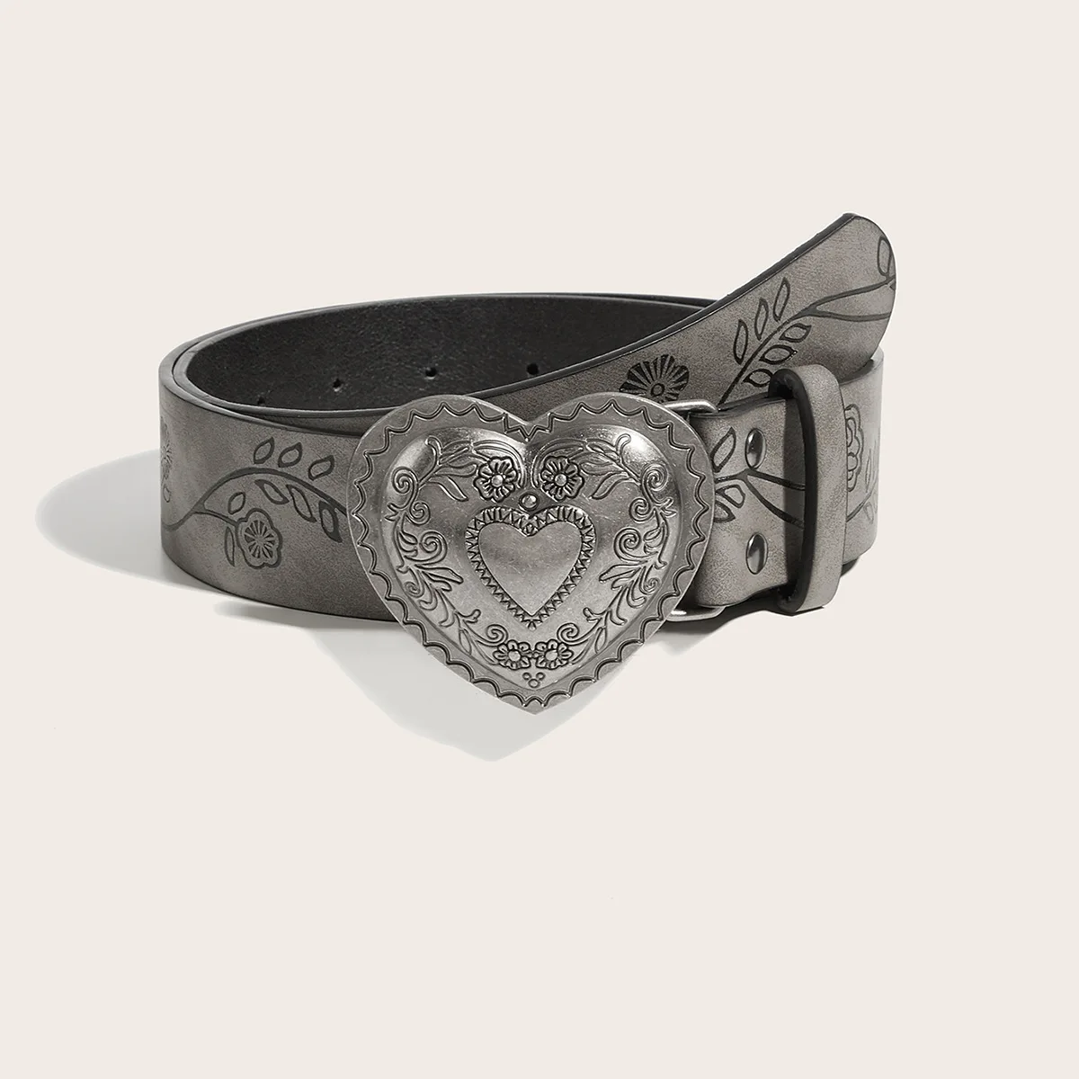 A Y2k Belt Heart Love Buckle Pattern PU Leather Gothic Vintage U2 K Belt Fashionable Casual Jeans