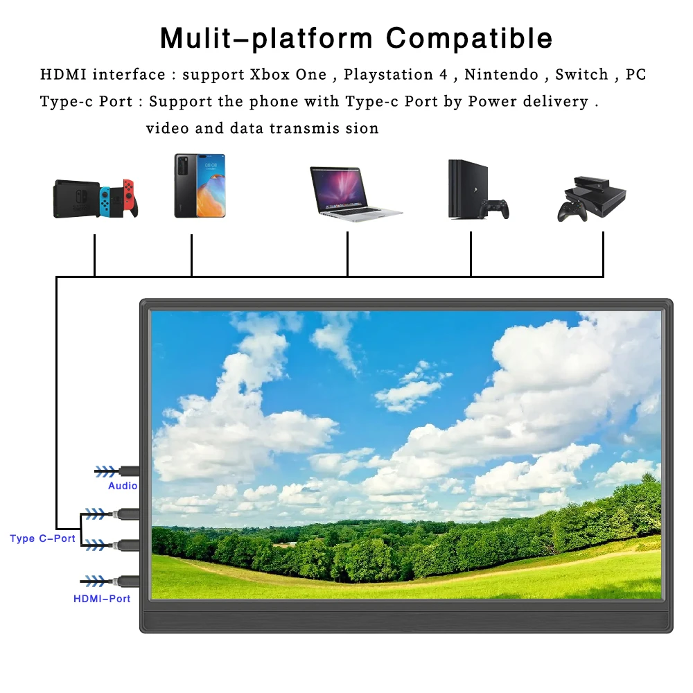 Imagem -05 - Monitor Portátil de 14 Polegadas 15.6 Polegadas 1920x1080 16:9 hd 60hz Ips Display Lcd pc Gamer Tela Secundária Compatível com Hdmi para Laptop