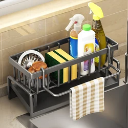 Estante de drenaje para fregadero de cocina, organizador de plástico Abs, autodrenaje, soporte para esponja y jabón, toallero, cesta de filtro