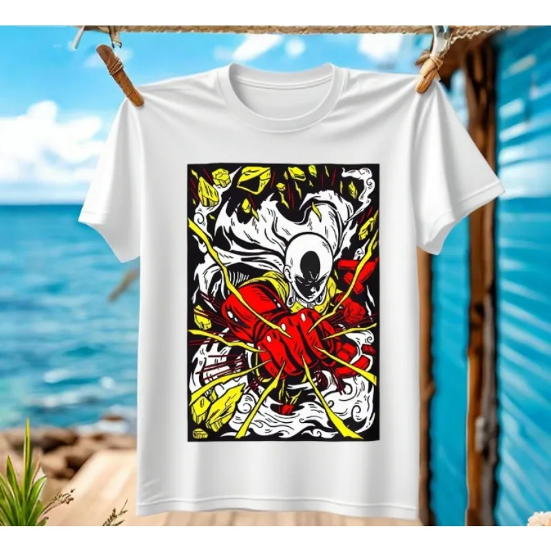 Trend Summer 2025 Cosplay Neutral Black and White Saitama One Punch Man Anime Manga Villain Unisex Tshirt T-Shirt Soft Tee view 3