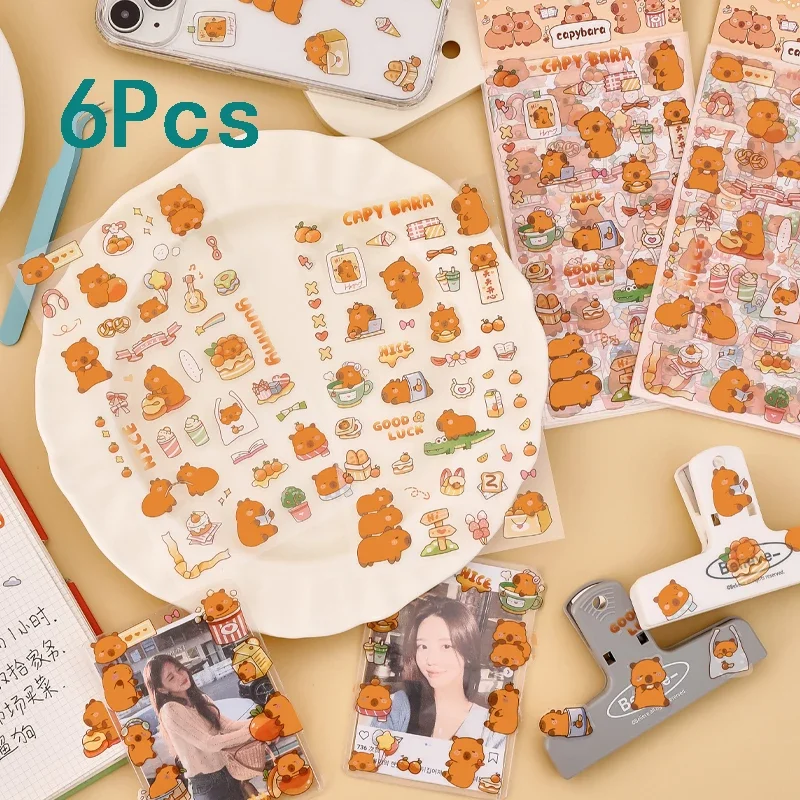 6 قطع من ملصقات Kawaii Capybara ملصقات كرتونية لألبوم حساب اليد DIY ملصقات تزيين اليوميات هدايا القرطاسية الجمالية