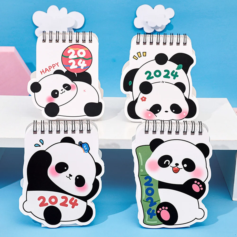 

4pcs Mini Panda Desk Calendars Cartoon 2024 Student Standing Monthly Office Supplies Decorative Desktop Accessories Creative