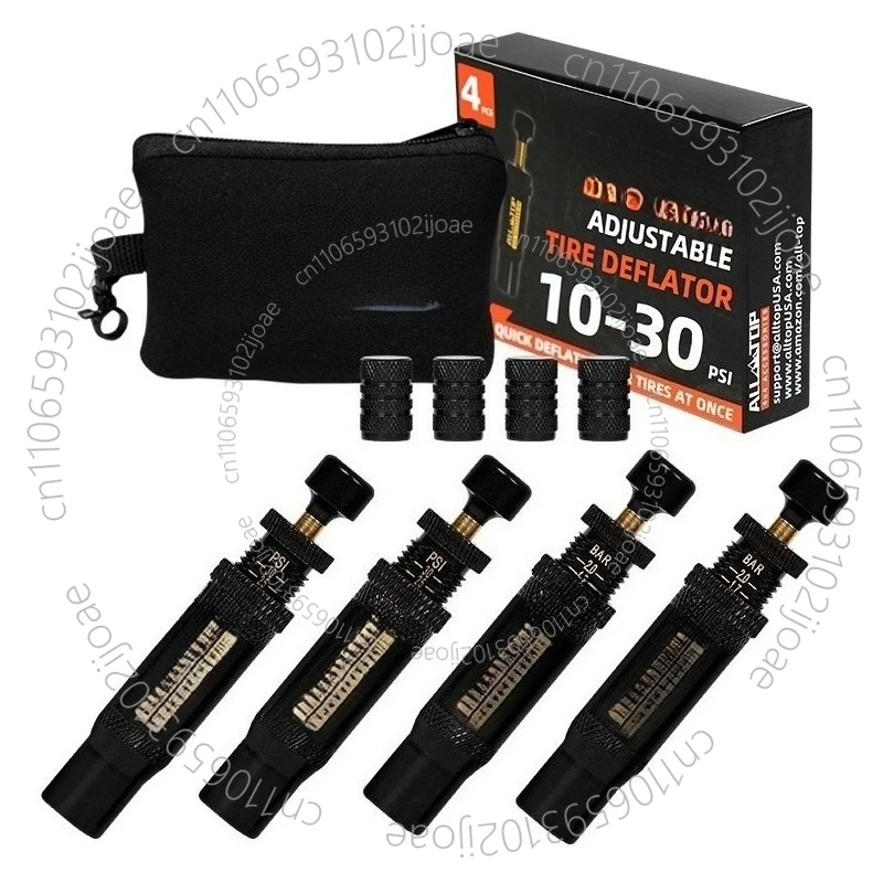 Auto-Stop Tire Deflator Valve Kit (10-30 PSI) 4 PCS Screw-on Tyre Air Down Tool Vehicles Motorcycle Offroad 4x4 Tire Tools Set