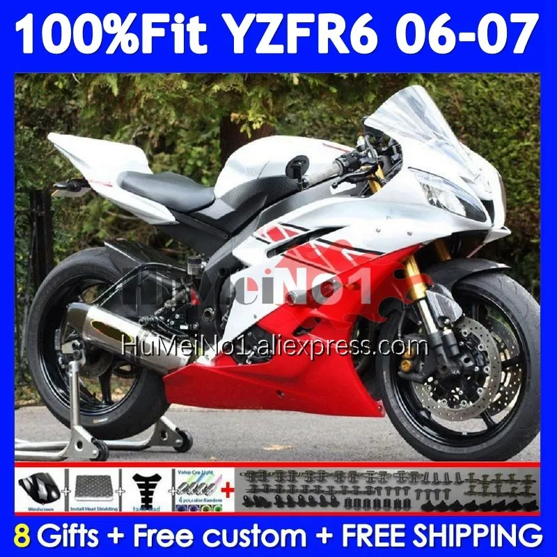 Injection Fairing For YAMAHA YZF-R6 YZF R 6 YZF R6 600 White red 600CC 357No.81 YZF600 YZFR6 06 07 YZF-600 2006 2007 OEM Body