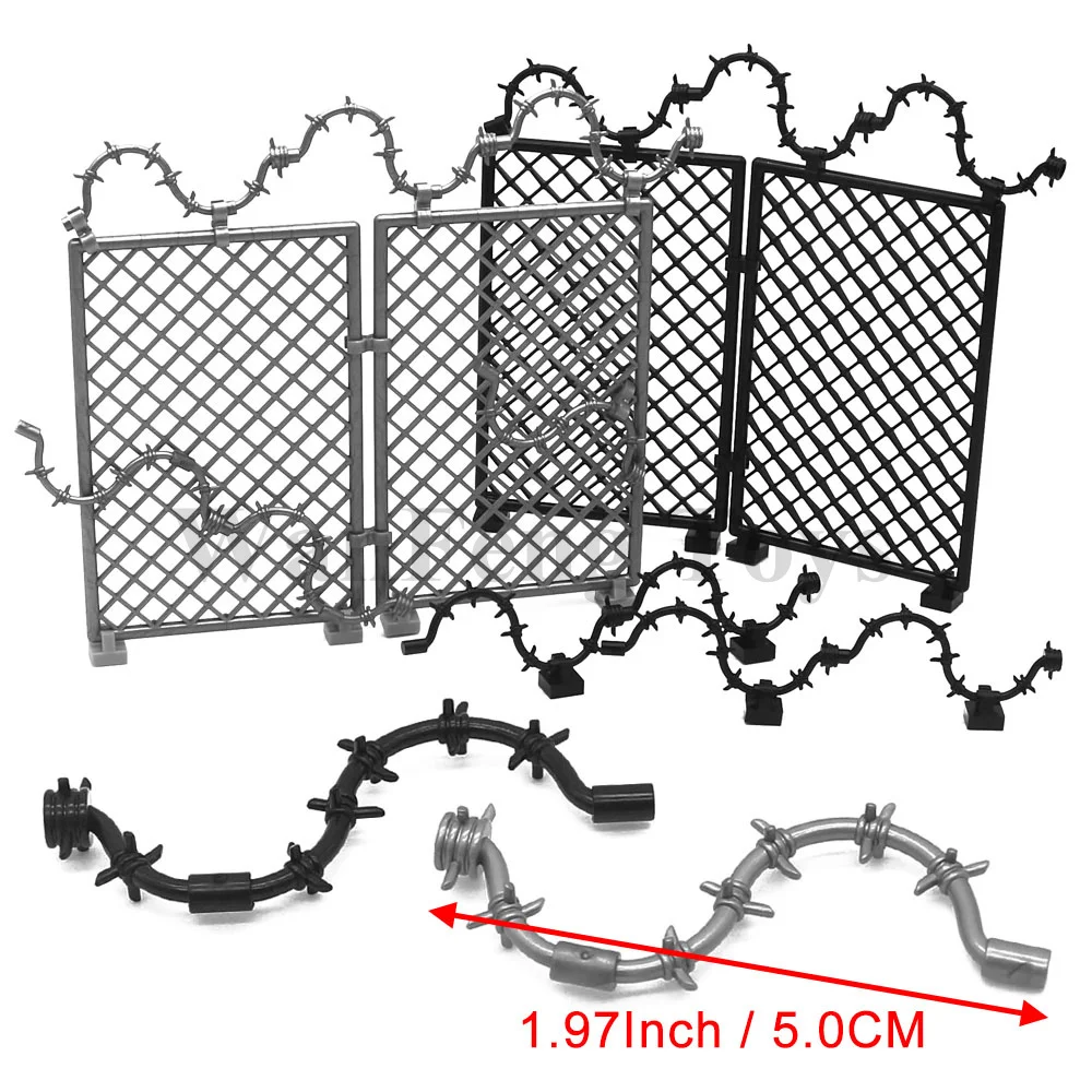 30PCS Military MOC Building Blocks Parts Barbed Wire Fence Mesh Scenes Construction DIY Bricks Model Kit Roadblock Accessories