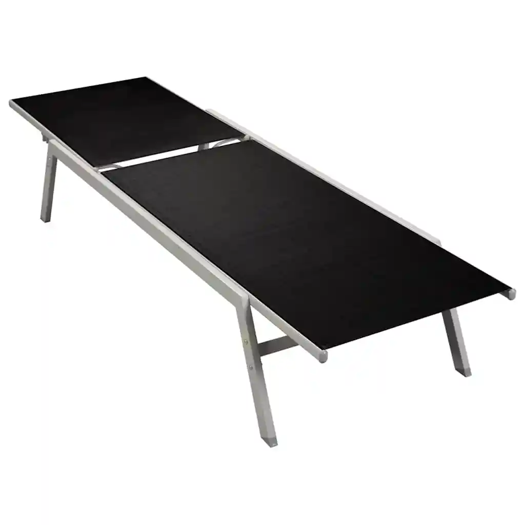 Chaise longue en acier noir et textilène, chaise longue d'extérieur pour jardin, patio, bord de piscine, relaxation