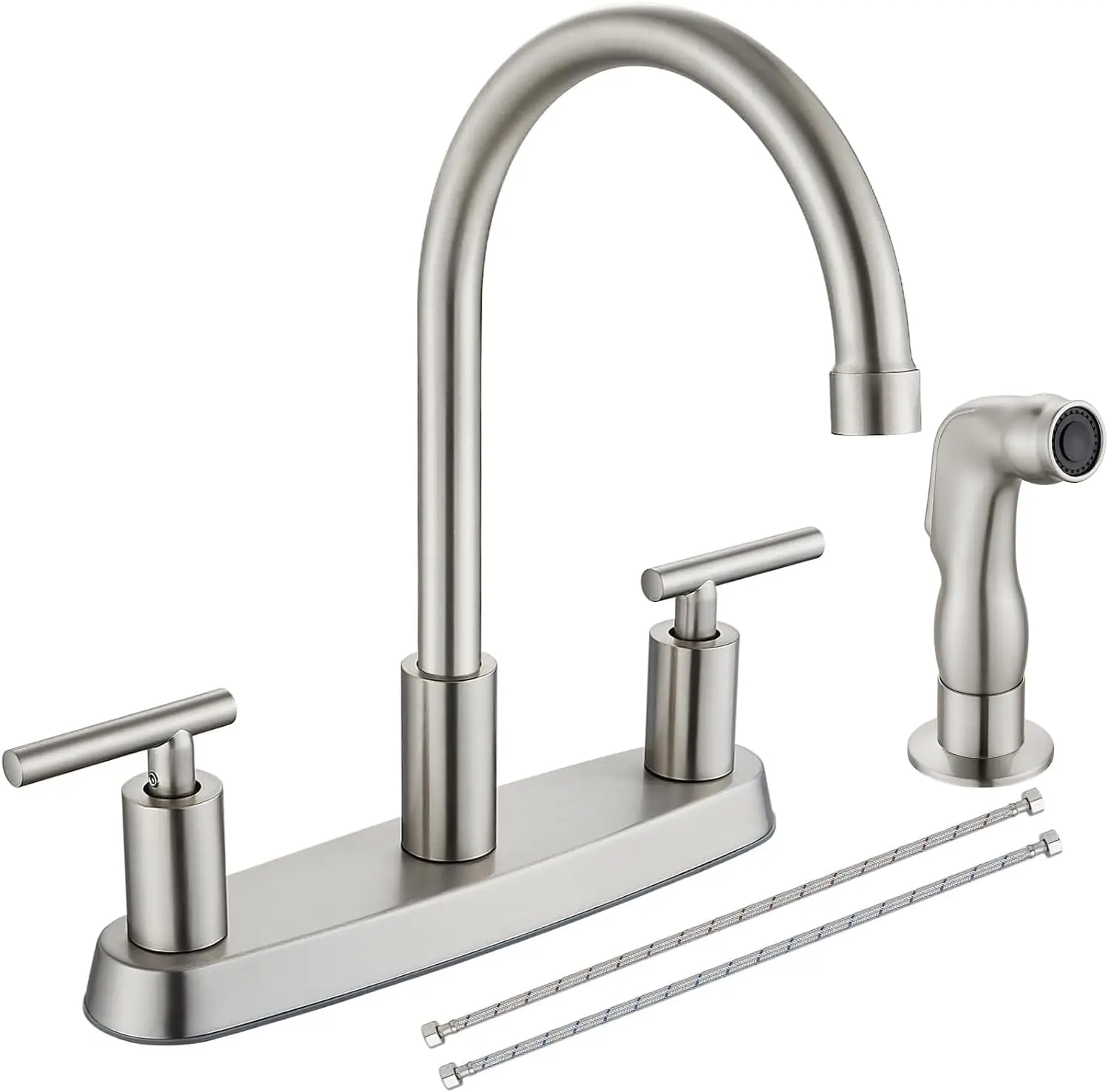 

Высокая дуга 360° ° Вращающийся кухонный смеситель, 2 ручки, набор 8 футов, с боковым распылителем, матовый никель