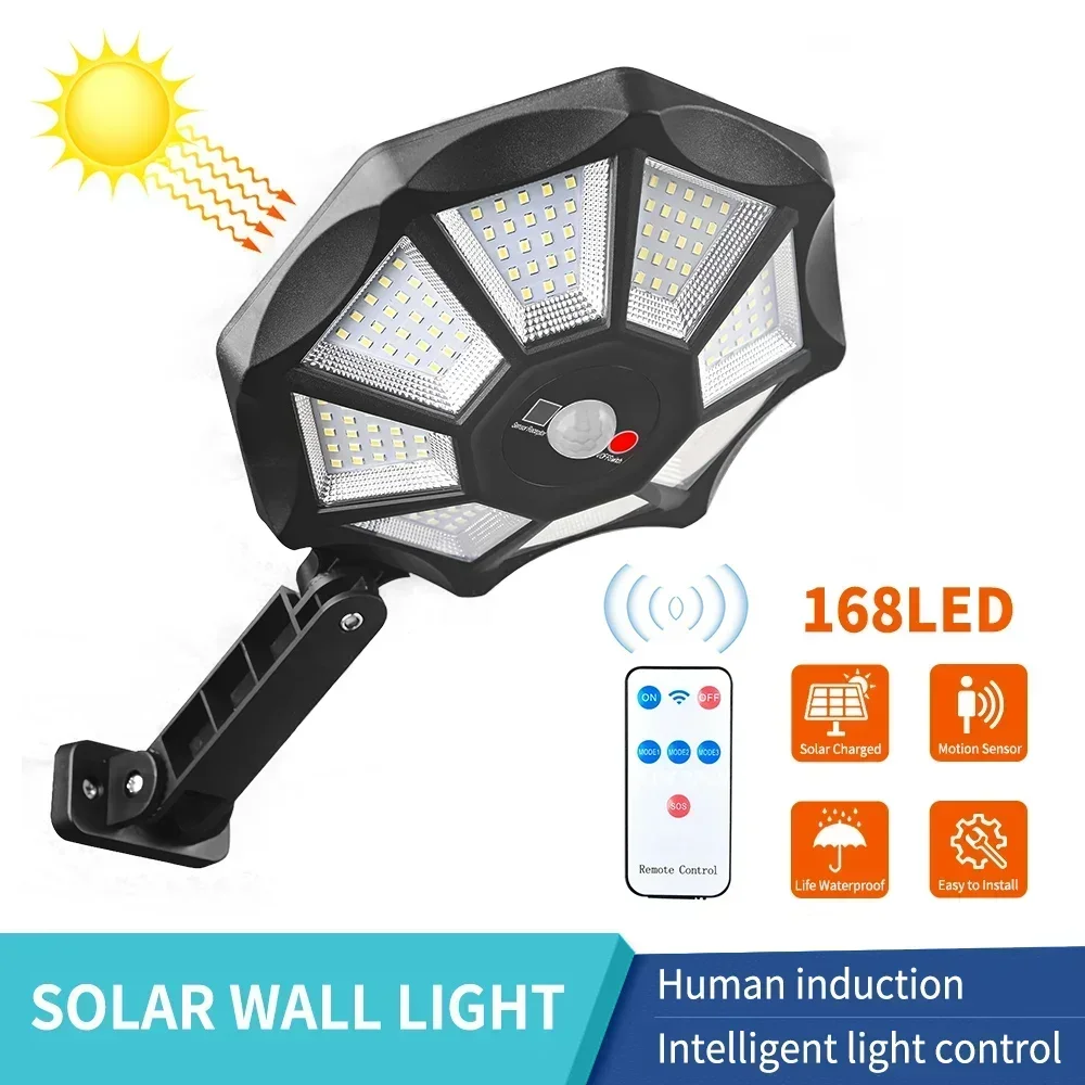 

168LED Solar Lights Outdoor 3 Modes Surfaces Flood Light with Motion Sensor Waterproof Solar Powered Wall Lamp for Yard Garden