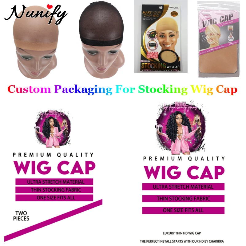 50Packs Custom Logo Packaging For Stocking Wig Cap Printed Logo For Wig Cap Packaging Private Label Mesh Lace Hairnet Wholesale