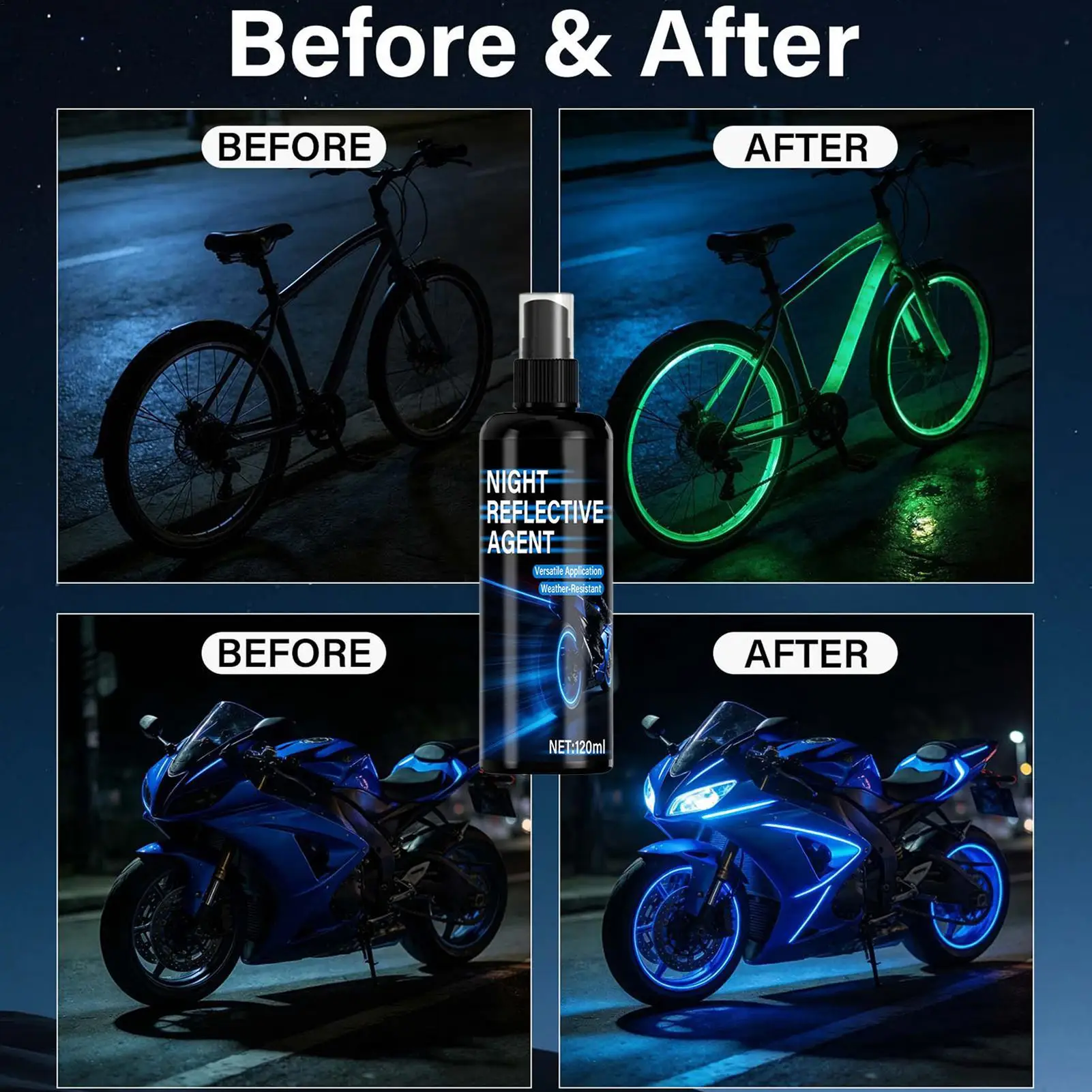 120ml Night Reflective Spray Waterproof Fluorescent Marking Spray Bicycle Luminous Marking Paint Glow Dark Spray Paint