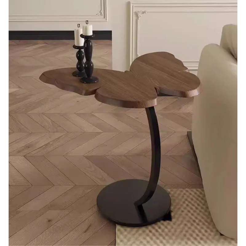 Black small coffee table artistic table, movable sofa minimalist table bedside rack