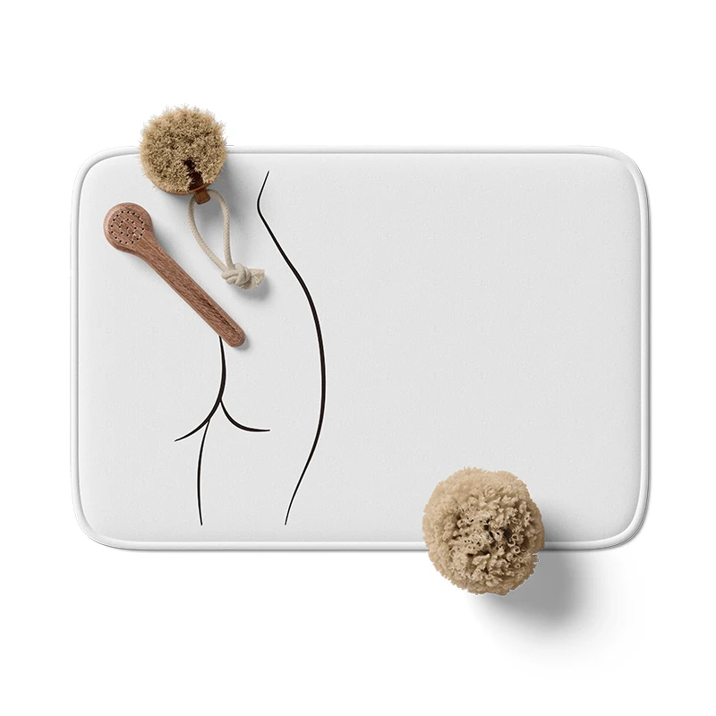 Gaslight Gatekeep Girlboss Naked Butt Line Drawing Bath Mat with Non Slip Base Absorbent Cozy Flannel Bathroom Shower Rug Carpet
