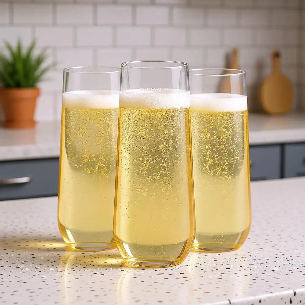 

Clear Stem Champagne Lutes Plastic 48 Pack - 9oz Plastic Champagne Glasses - Durable and Sturdy Mimosa Glasses for Parties - Rec
