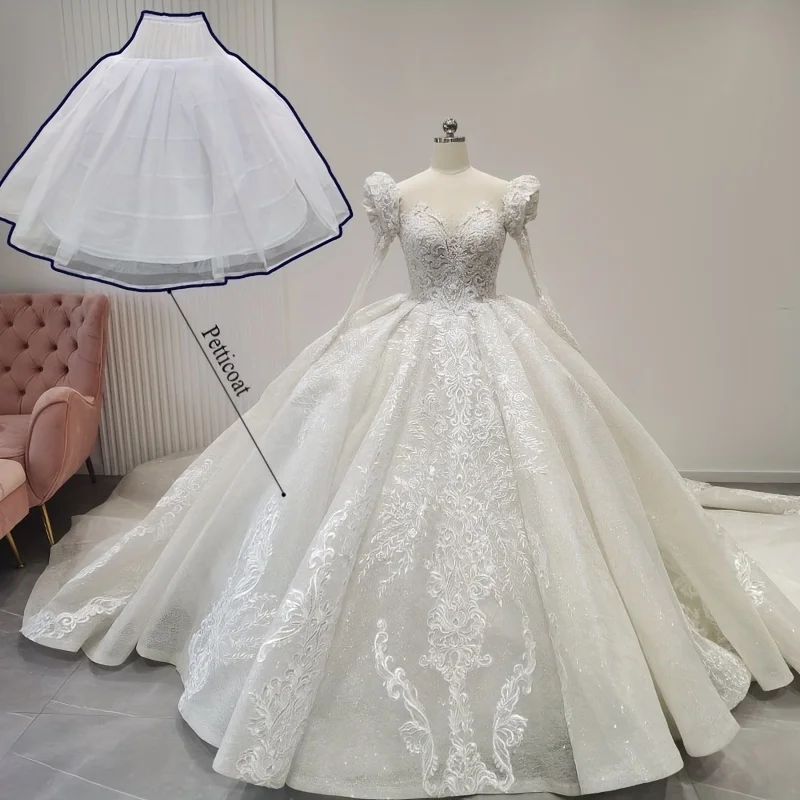 

Luxurious Six-Steel Ring Wedding Petticoat - Adjustable Elastic Waist, Lace Trim, Dress Bustle for Wedding Gowns