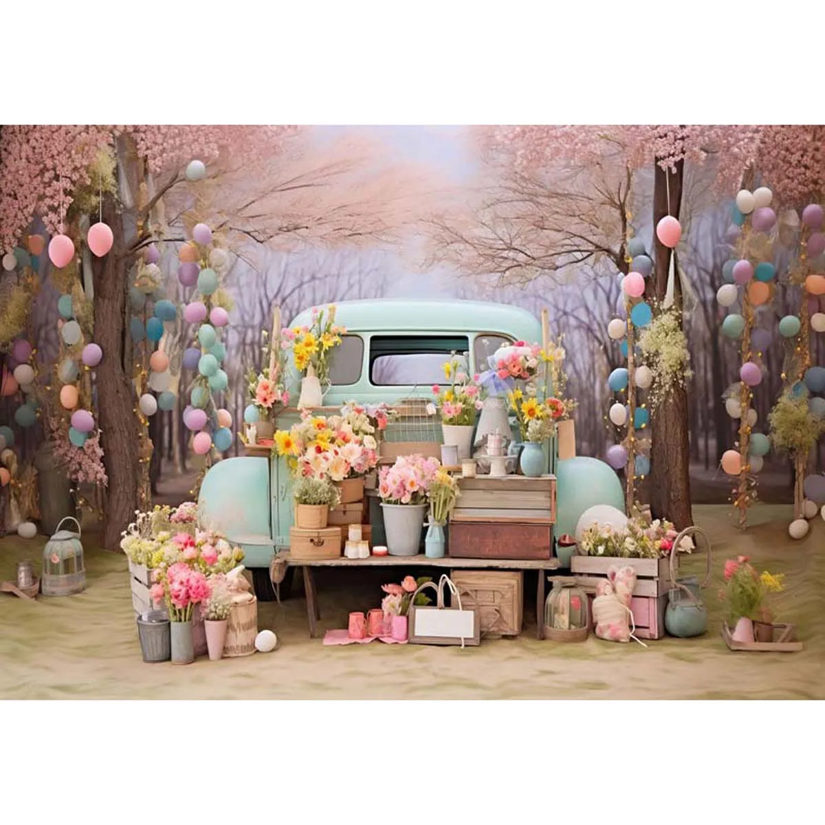 Allenjoy Spring Easter Truck Backdrop