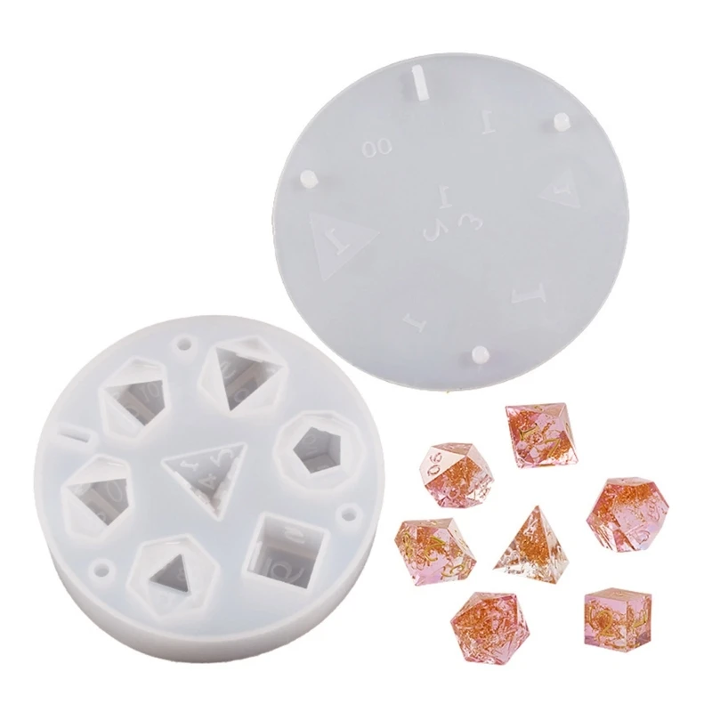 7 Styles Epoxy Resin Dices Moulds Silicone Resin Casting Polyhedron Game Dices Moulds Number Moulds for Diy Board Games