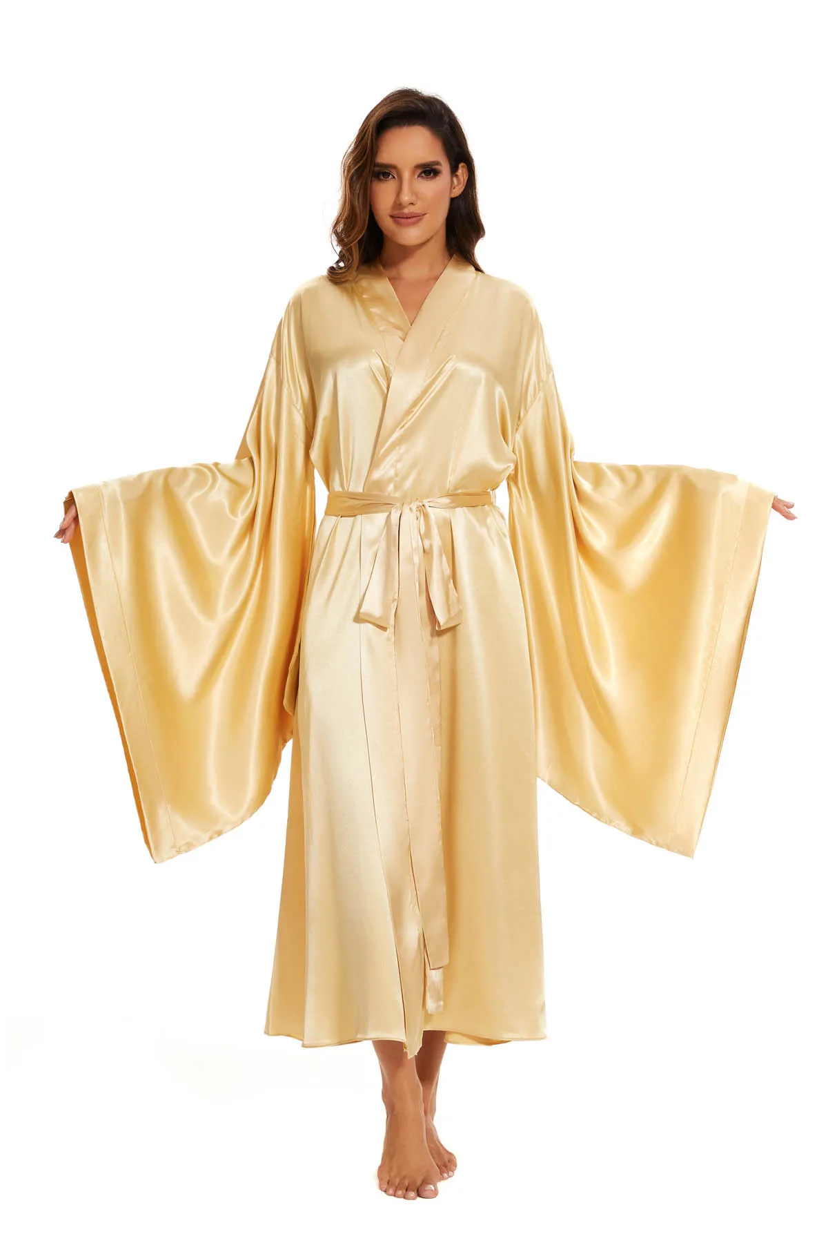 Women\'s Bath Robe With Ribbons Belt Silk Stain Sexy Lounge Wear Night Gown plus size customized