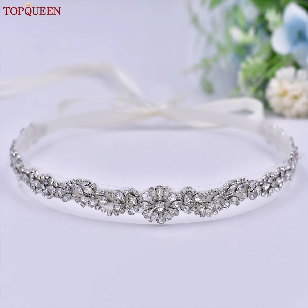 TOPQUEEN Silver Rhinestone Wedding Sash Bridal Thin belt Straps High-grade Women Dress Decorative Belt Jewelry Accessories S32