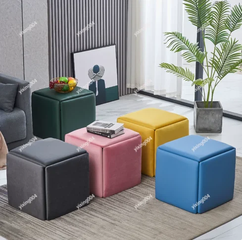 5 in 1 Foldable Metal Ottoman Stool With Wheels Multi-functional Cube Storage Seat Modern Apartment Home Decor