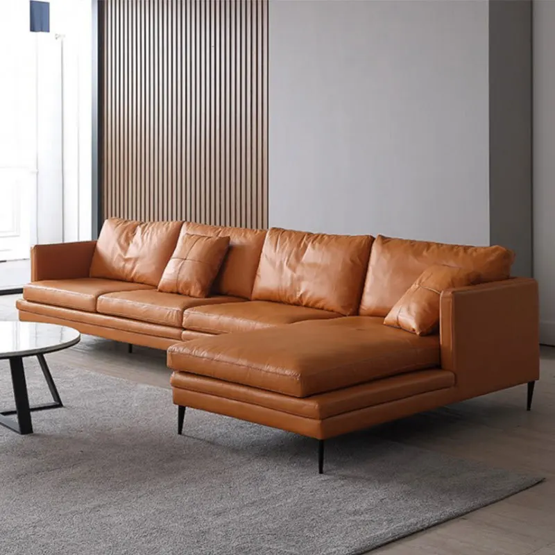 Italian minimalist leather sofa living room Napa first-layer cowhide small apartment living room
