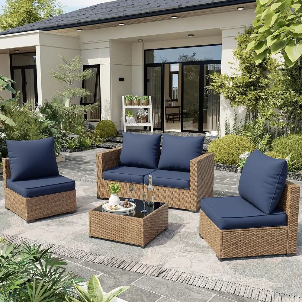 Outdoor Chair Cushions, Navy, 23×20×4, Set of 4 | Removable Cover, Anti-Slip, Fade Resistant, for Patio Furniture