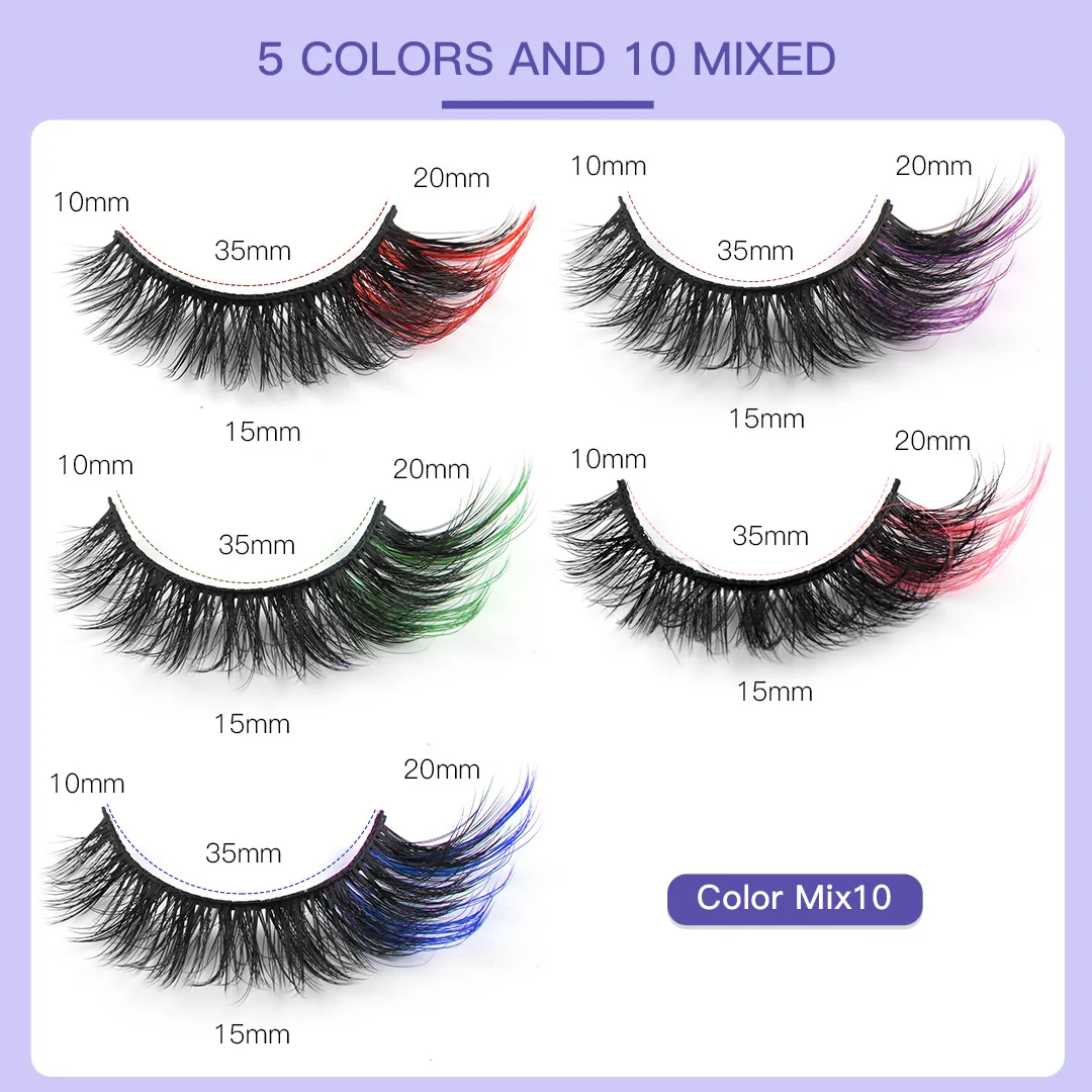 Colored Eyelashes,5 Colors 10 Pair Cat Eye Lashes Wispy 3D Faux Mink Lashes Fluffy Colorful False Eyelashes With Color On End