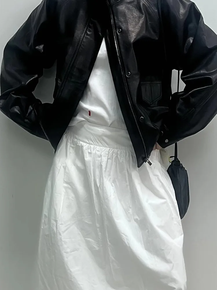 Dongdaemun 2025, Frühjahr Neue Sle Nw*o Stehkragen Bla Leder Jaet High Sense Retro Mantel frauen Lose fit Lange Sve