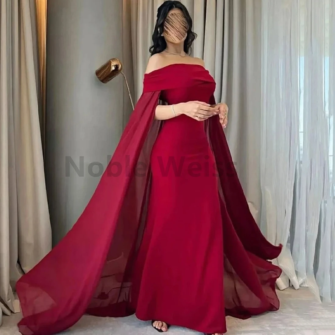 オフショルダー サテン イブニング ドレス マーメイド フロアレングス プロムドレス 特別な日のドレス カスタマイズ