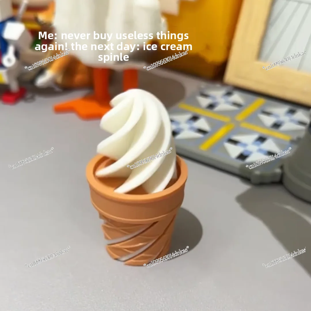 

3D Printing Ice Cream Spin Music Decompression Decorative Ornament Props Children's Creative Crispy Cone Decompression Toy