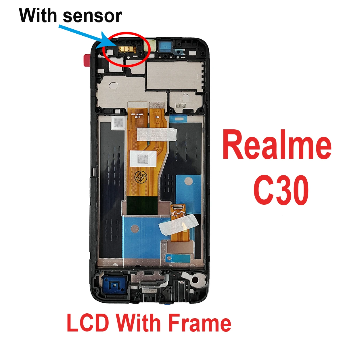 Schermo LCD + Touch Digitizer Per Realme C30 / C33 (RMX3581) – Senza Telaio, Colore Nero