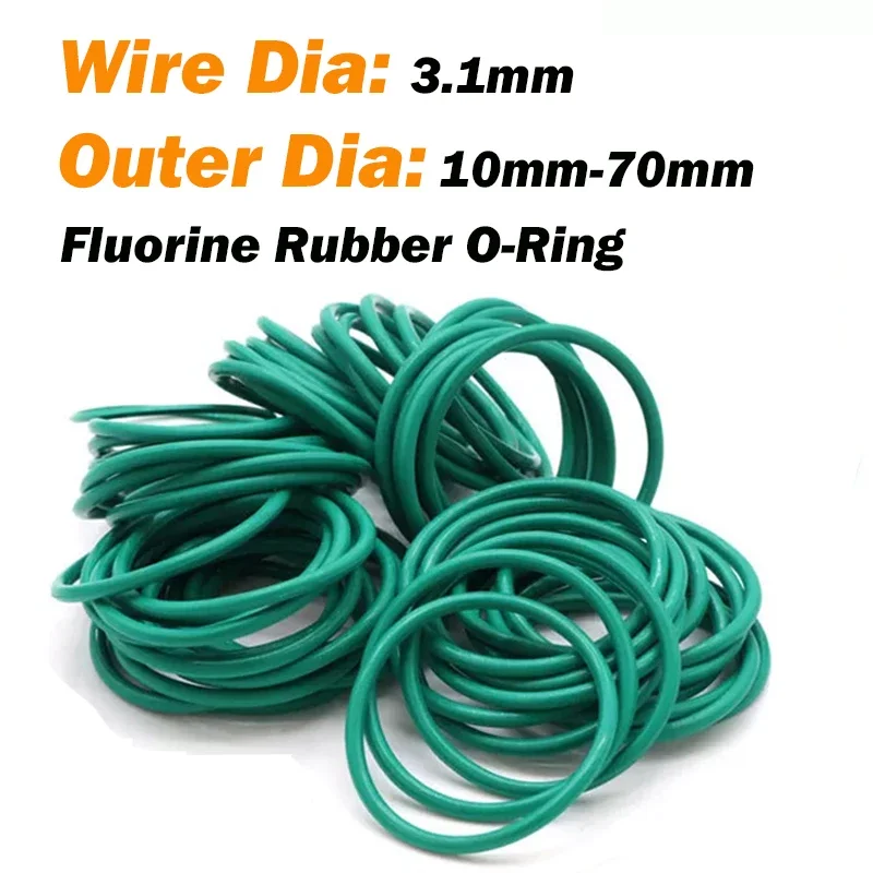 Gasket Outer Dia 10/11/12/13/14/15/16/17-70mm Wire Dia 3.1mm Cross Section Green Fluorine Rubber O-Ring Sealing Ring Oil Seals