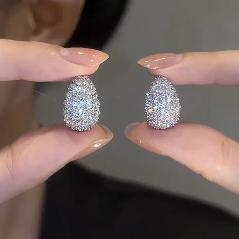 Pendientes de gota de agua de circón Chapado en plata para mujer, joyería de moda de Corea del Sur, accesorios de fiesta brillantes de lujo