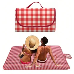 Manta de picnic 140 × 190 cm Estera de playa lavable liviana con asa a cuadros rojos para senderismo, viajes, parques de acampada al aire libre