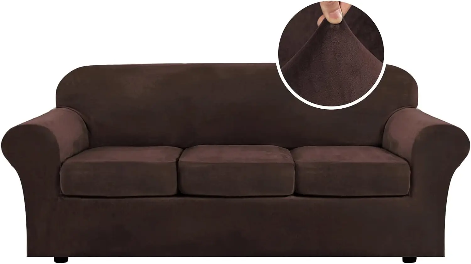 

Modern Velvet Plush 4 Piece High Stretch Sofa Slipcover Sofa Cover Cushion Couch Width Up to 90 Inch (Sofa,Brown)