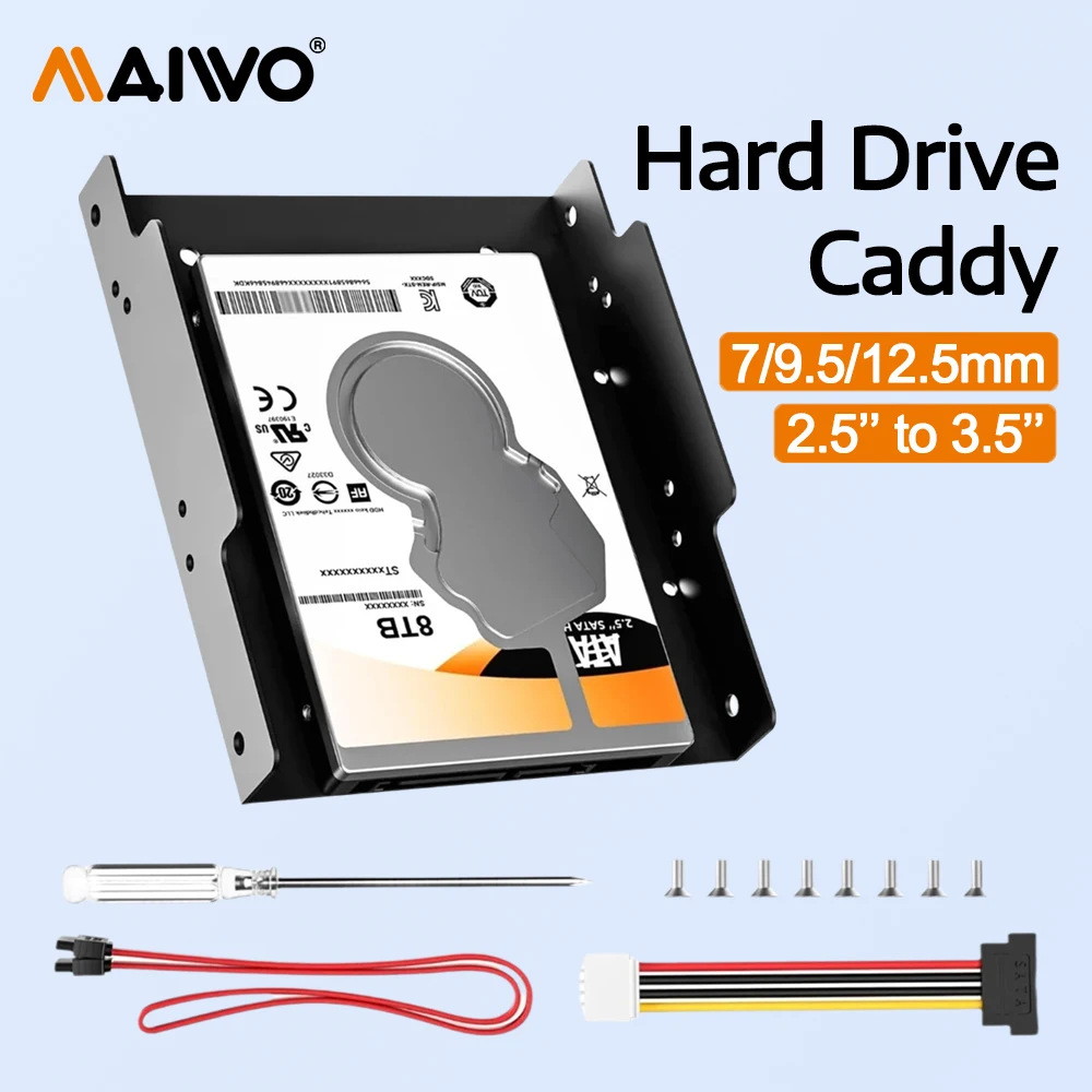 

MAIWO Hard Drive Caddy 2.5 to 3.5 Inch HDD Adapter Internal Drive Bay Converter Bracket Tray for 7 / 9.5 / 12.5mm 2.5'' SSD/HDD