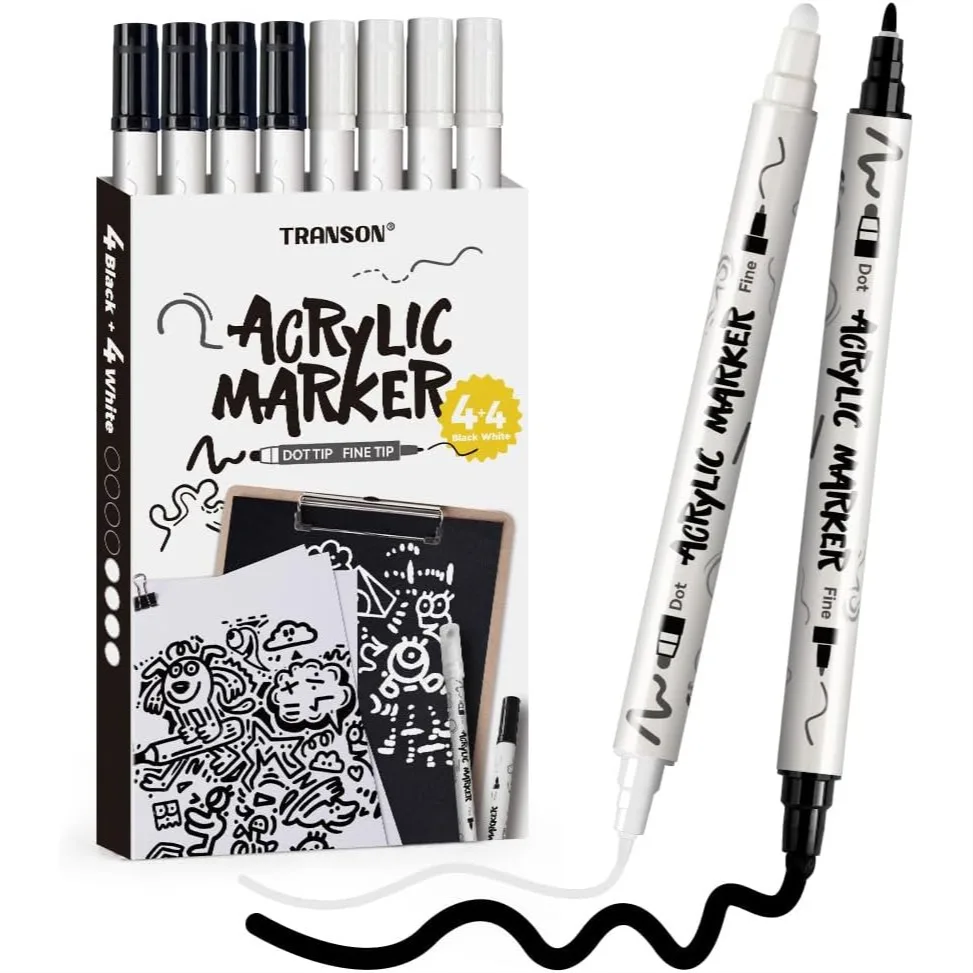 

Acrylic Paint Markers 8 Pack with Dual Tips for Rock Glass Canvas Wood Leather Ceramic Art