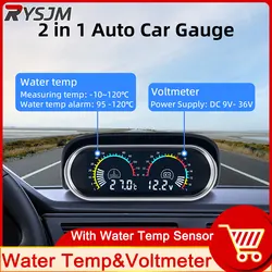 Water Temp Gauge + Temperature Sensor 10mm 2 in 1 LCD Car Truck Meter Voltmeter Voltage Digital Horizontal 12v 24v Accessories