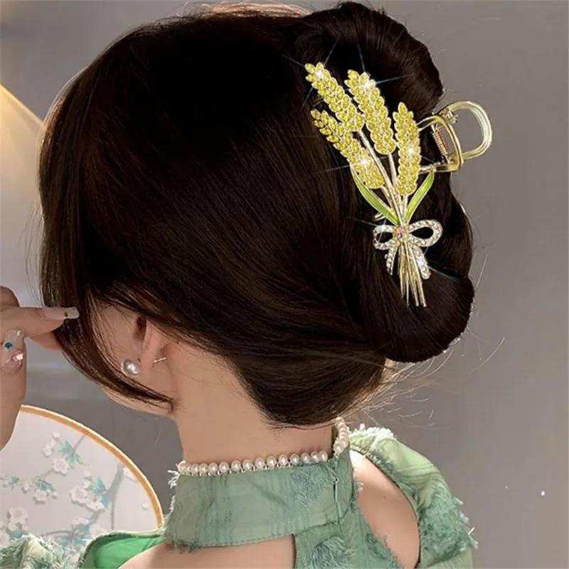 Trendy New Wheat Ear Crystal Women\'s Barrettes Twisted Gold Color Metal Hair Clips for Female Elegant Wedding Har Jewelry