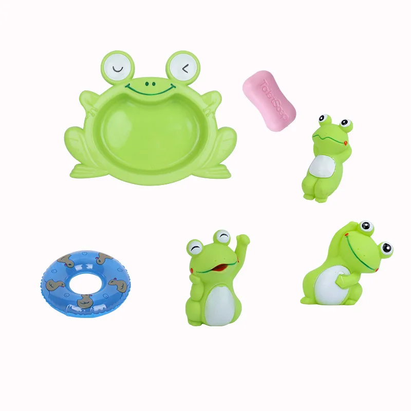 Children Bath Play Water Toys Summers Creative Fun Simulation Frog Bath Set Cartoon Cute Little Frog Squeeze Vocal Bathroom Toys