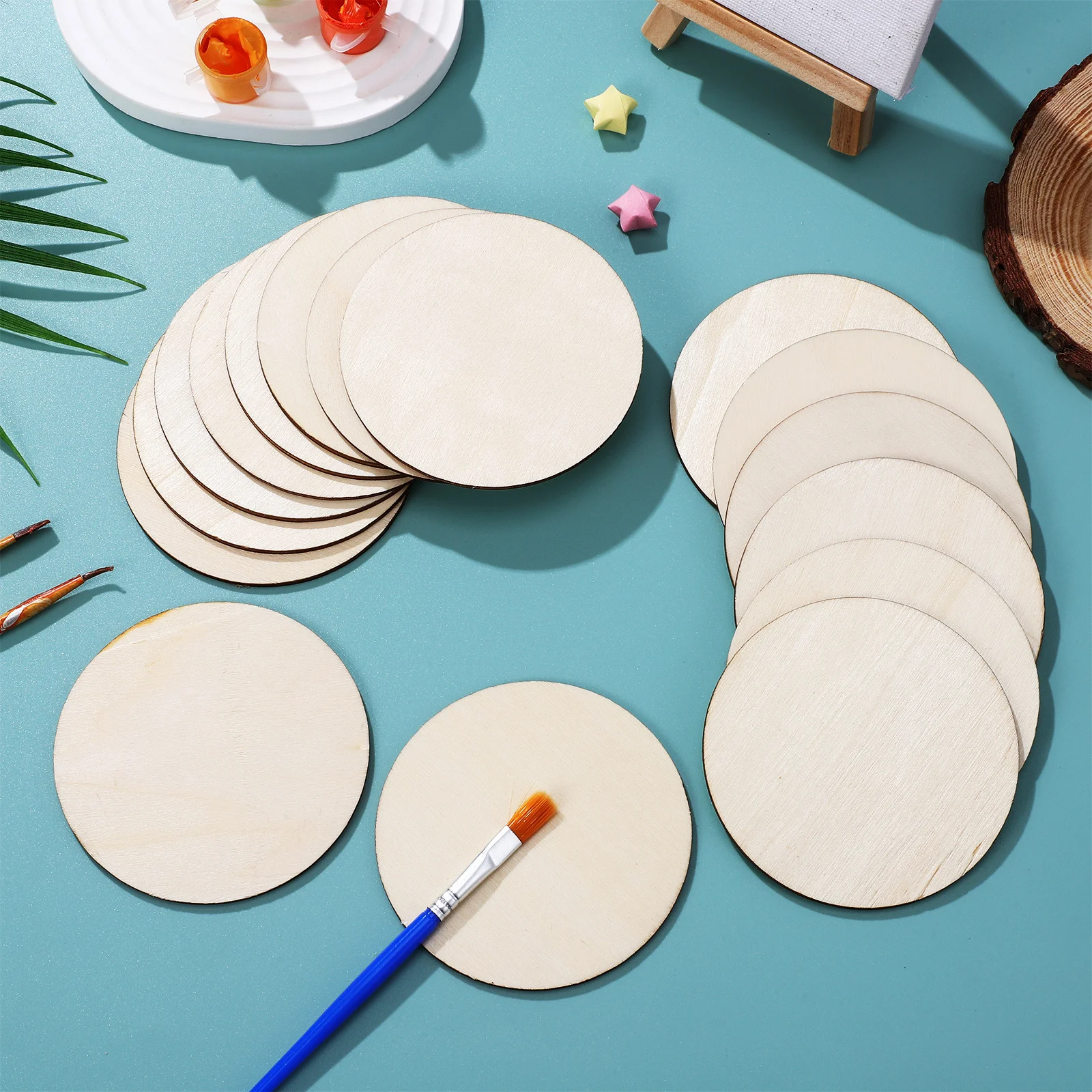 

20 Pcs Number Home Decor Blank Wood Craft Cutouts Slices Khaki Round Discs for Crafts
