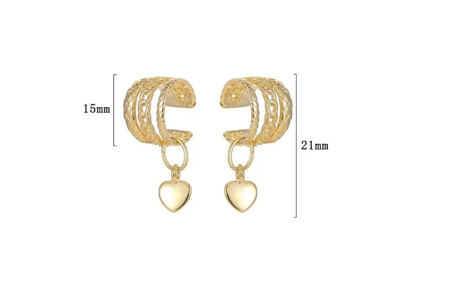 Women 925 Sterling Silver Heart Charm Cool Ear Cuff Clip on Earrings for Mom Daugther Girl Party Jewelry DS3931