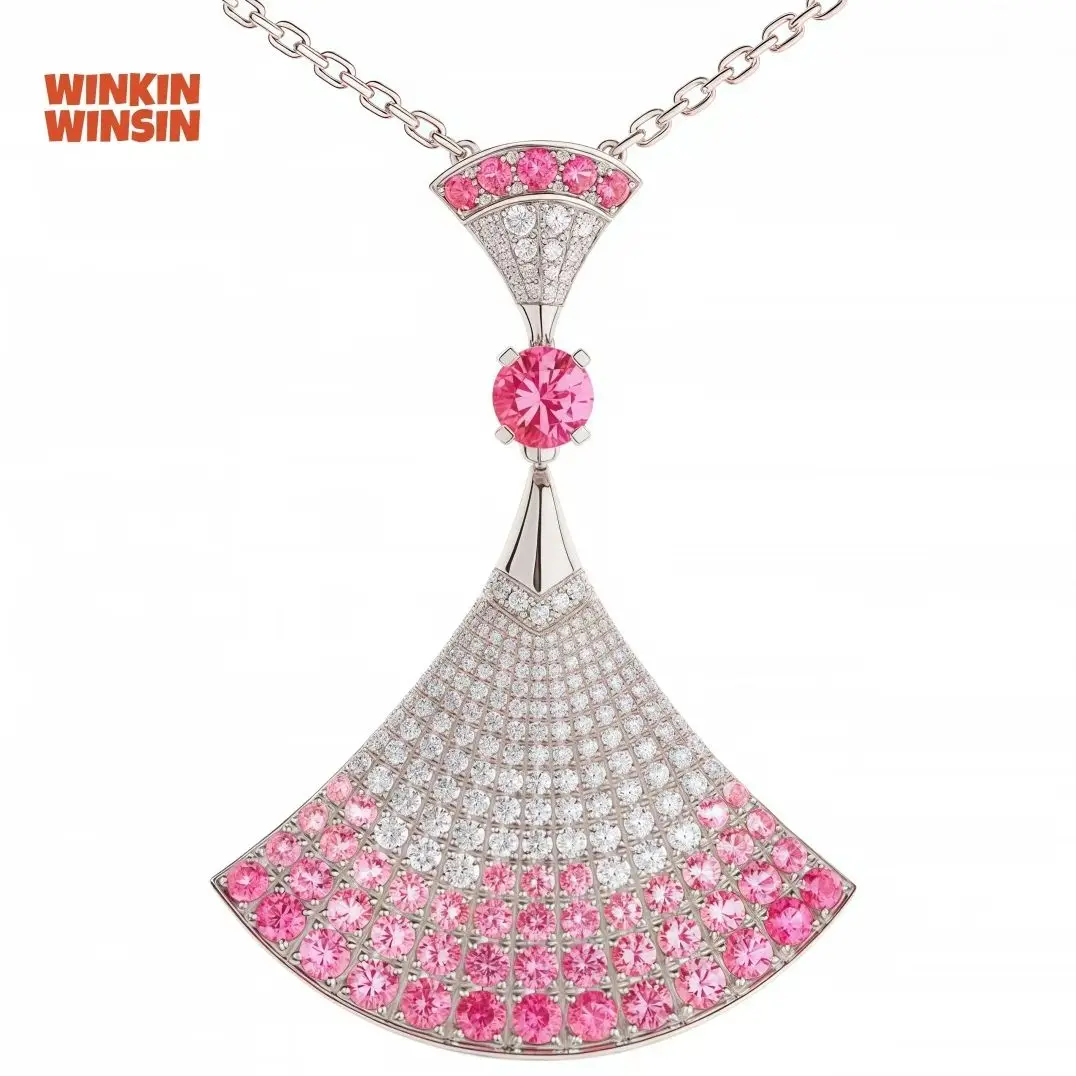 

WINKIN WINSIN Brand MST 925 Sterling Silver Necklace Lab Grown High Carbon Diamond Fan Fine Pendant Necklaces Jewelry Women