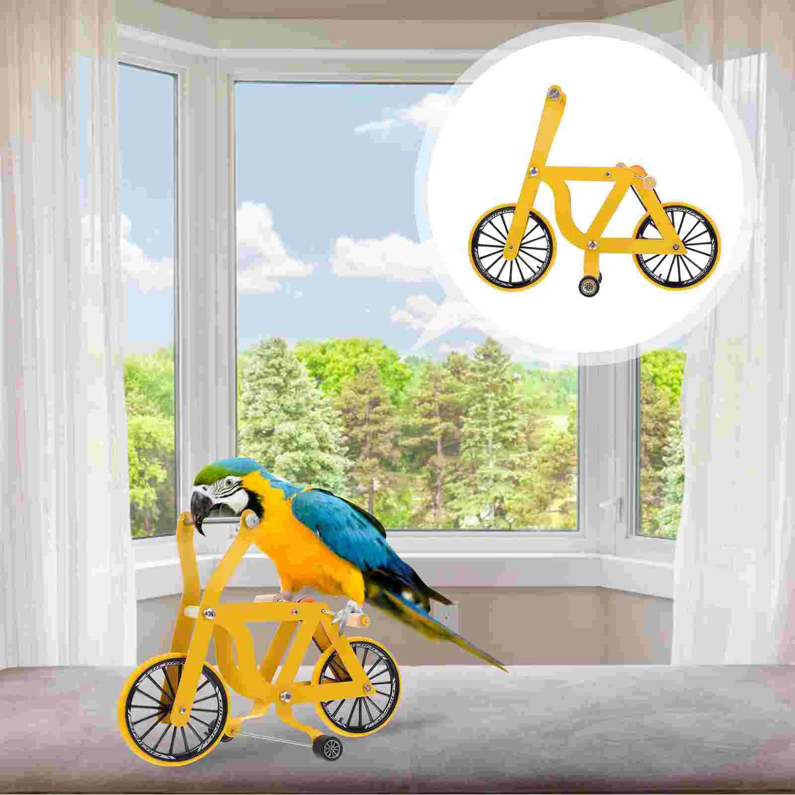 

Bird Cage Parrot Bicycle Bike Birds Educational Toy Drinking Fountain Parrots Yellow Plastic Plaything Fitness